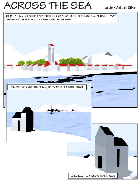 strip, comic, sea, town