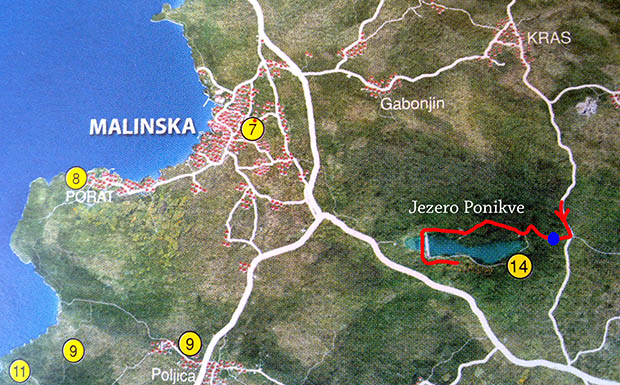 označena karta jezera Ponikve