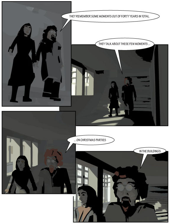 strip, comic, buildings, people