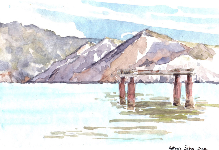 Baška, Krk, vela plaža, vodene boje