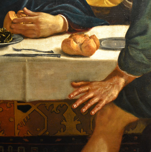 Večera u Emmausu, Guercino, detalj